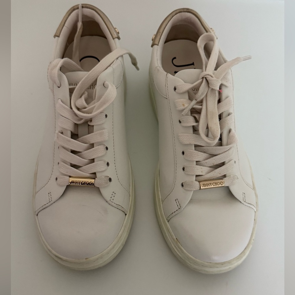 White leather Jimmy Choo tennis shoes -  Size 35.5/ US size 5.5.